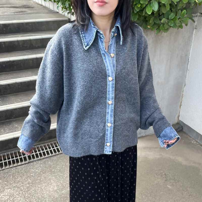CRB 襟付きデニム切替ニットカーディガン|TiMTiMオンラインストア