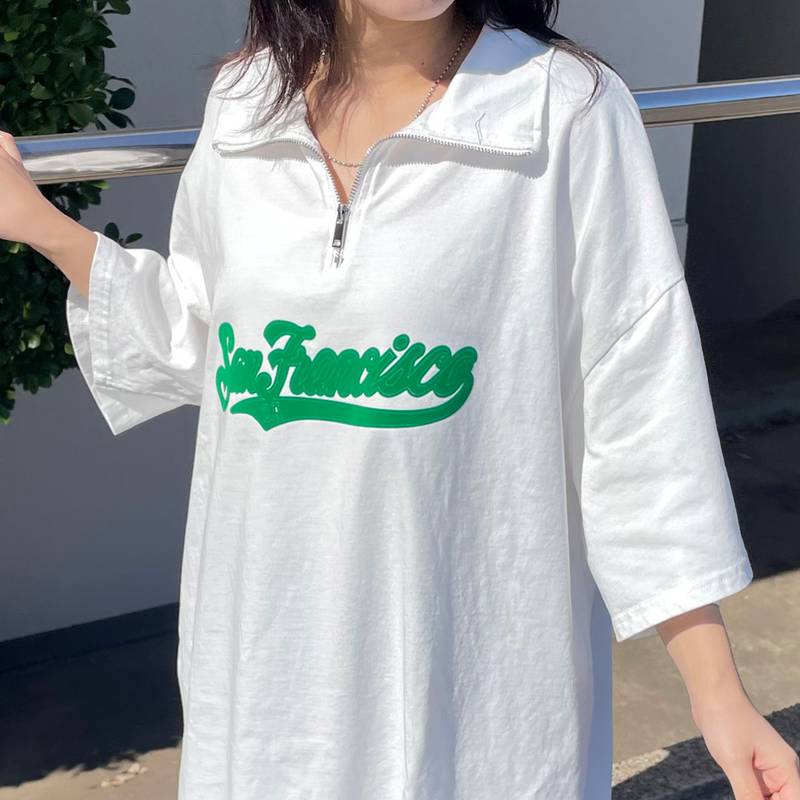 襟付きハーフジップロゴBIGTシャツ