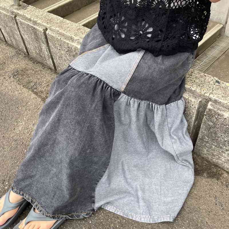 デニム配色スカート