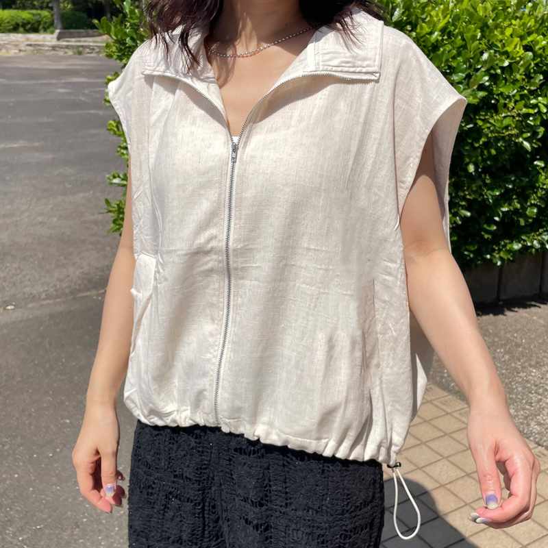 綿麻スタンドZIPベスト