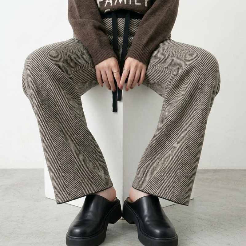 柄ニットワイドパンツ