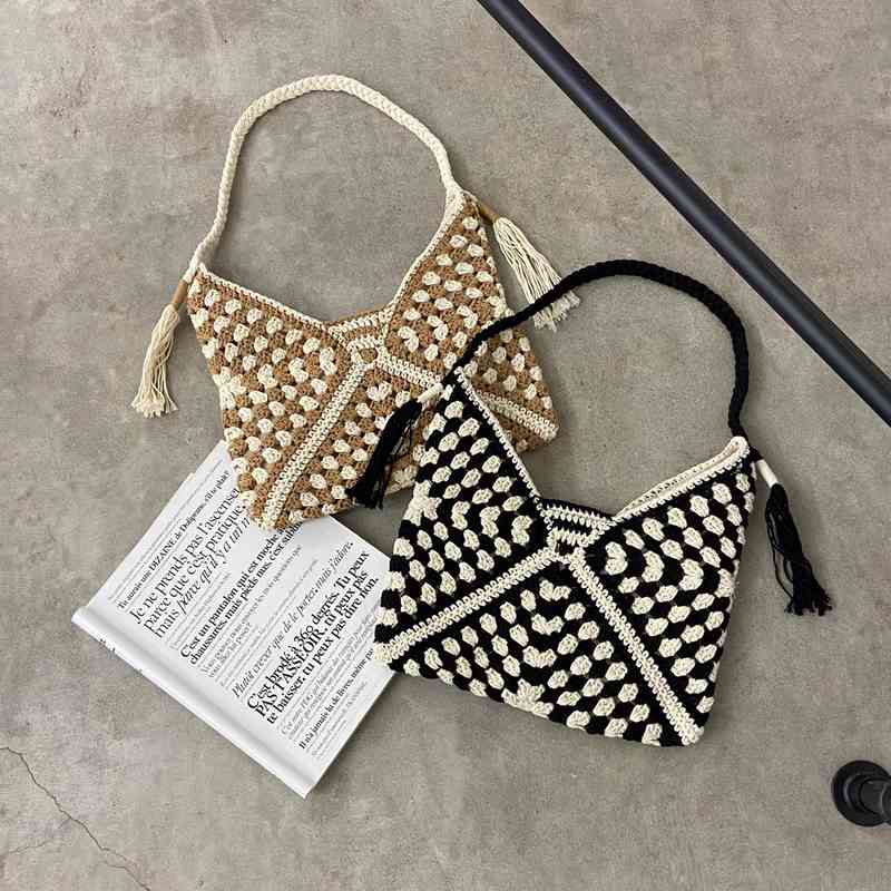 コットン編みフリンジMIXバッグ