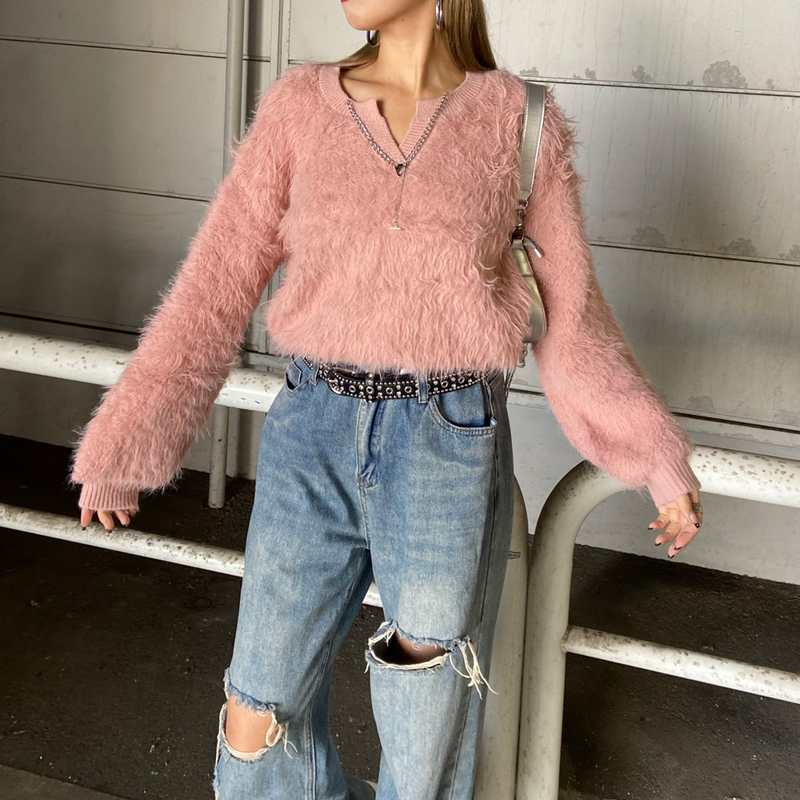 シャギーキーネックプルオーバー