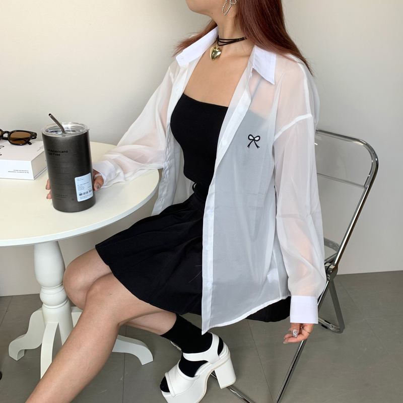 リボン刺繍シアーシャツ