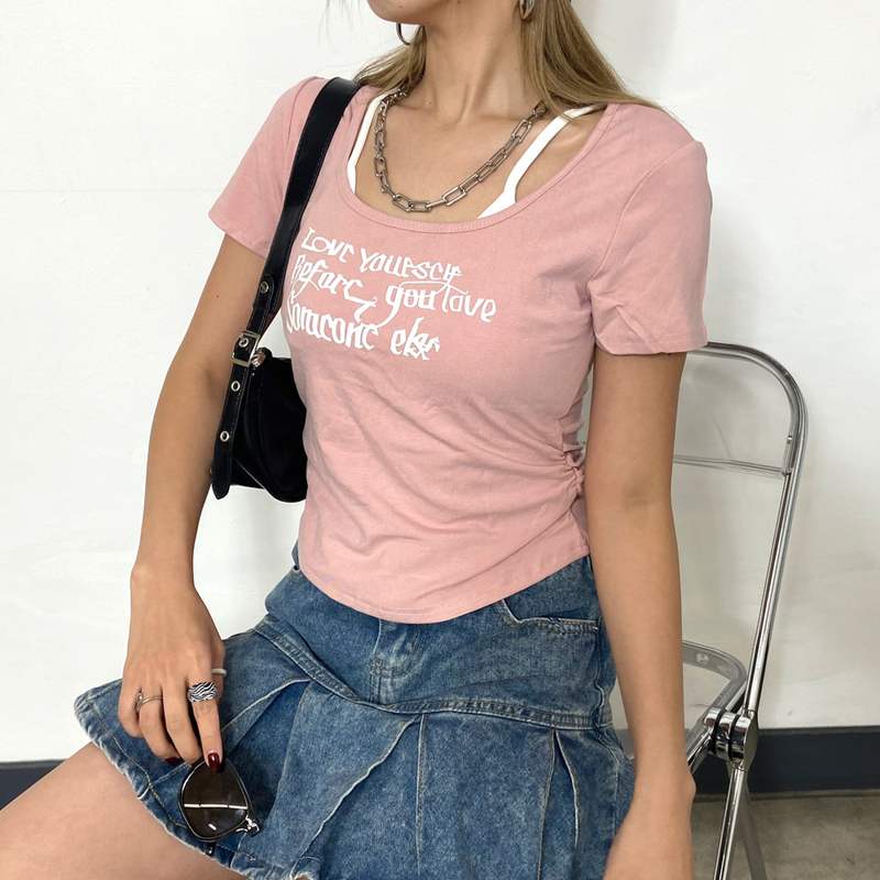 ロゴアンサンブル風サイドドロストTシャツ