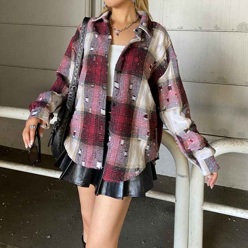 ダメージチェックシャツ