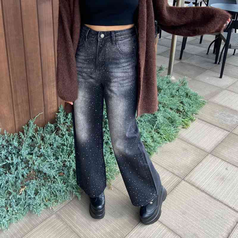 ストーンデニムワイドパンツ