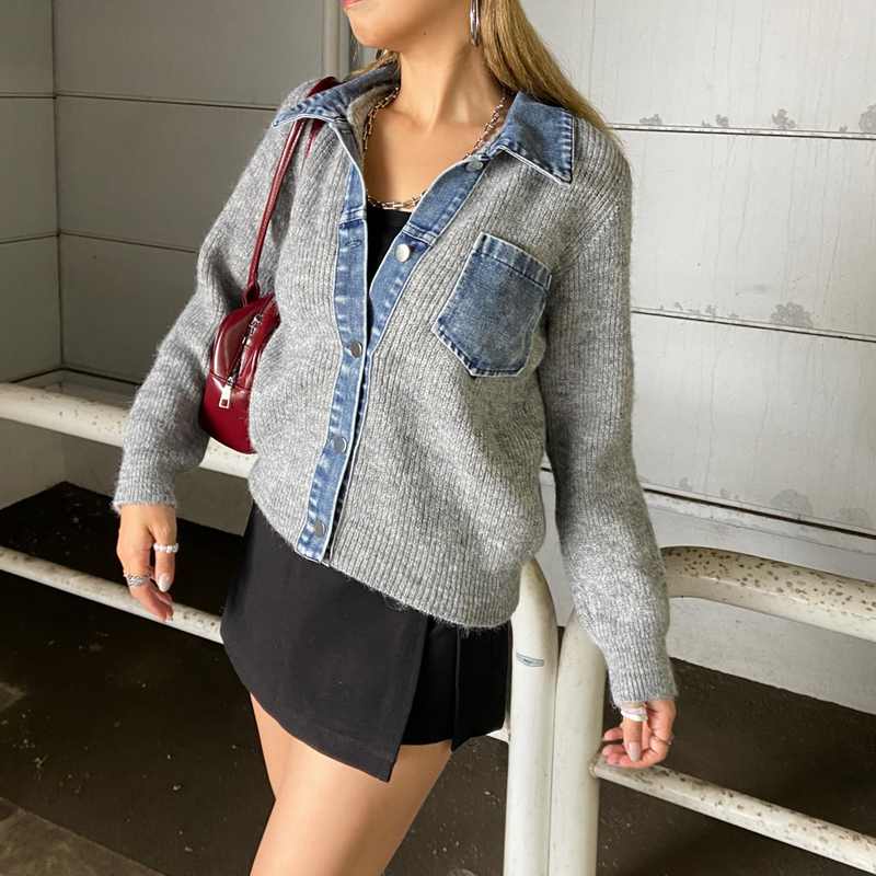 デニム切替トップス