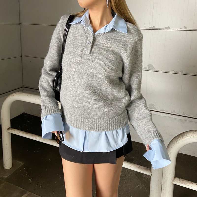 シャツ見せかけニットチュニック