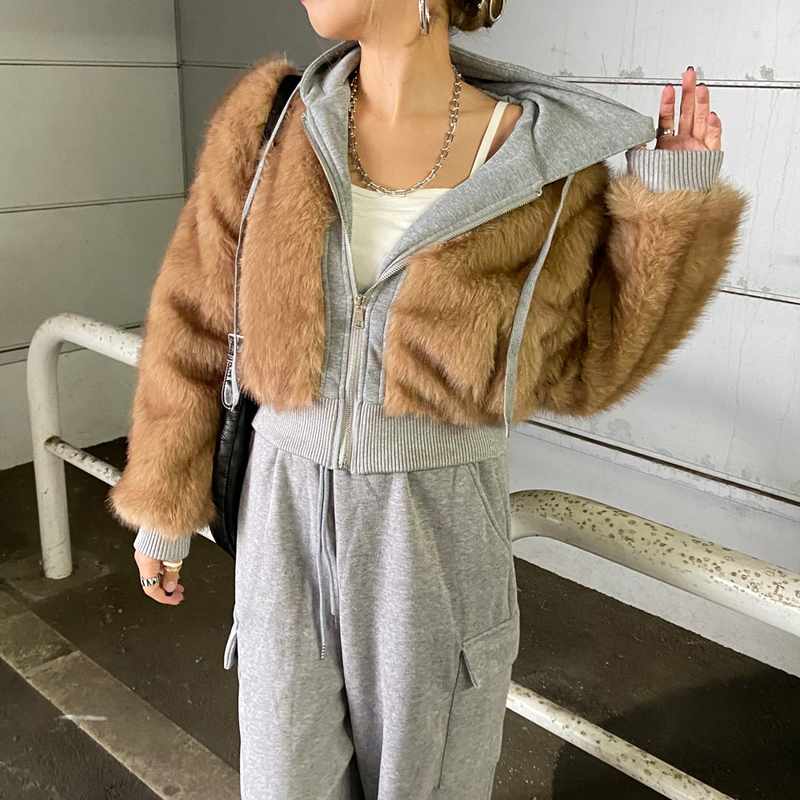 パーカーアンサンブル風ファーブルゾン