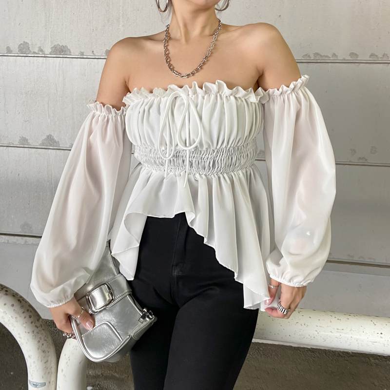 オフショルイレギュラーヘムトップス