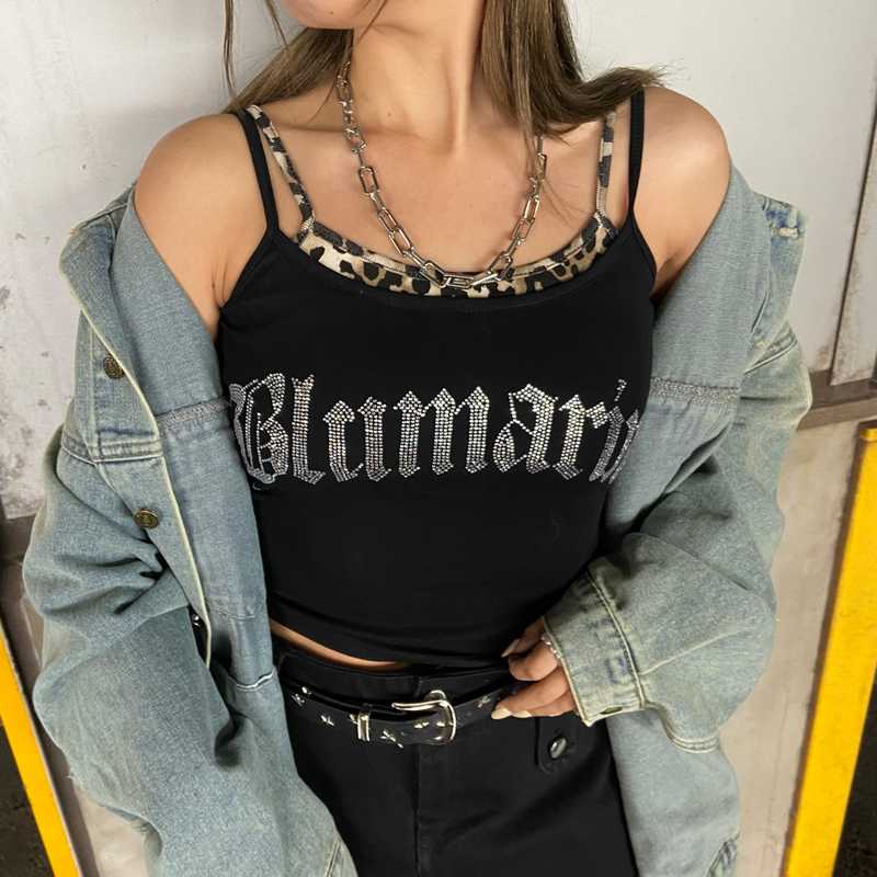 ストーンロゴヒョウ柄アンサンブルタンクトップ