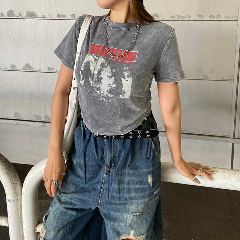 ブリーチ転写ロゴドロストTシャツ
