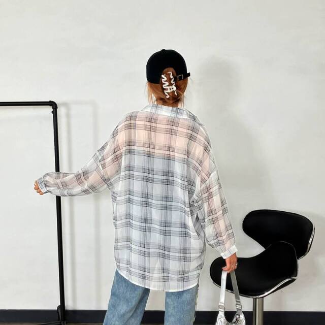 シアーチェック柄ビッグシャツ