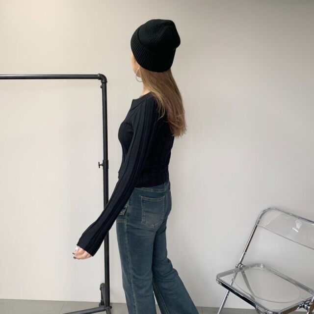 ダブルZIP襟付きニットトップス