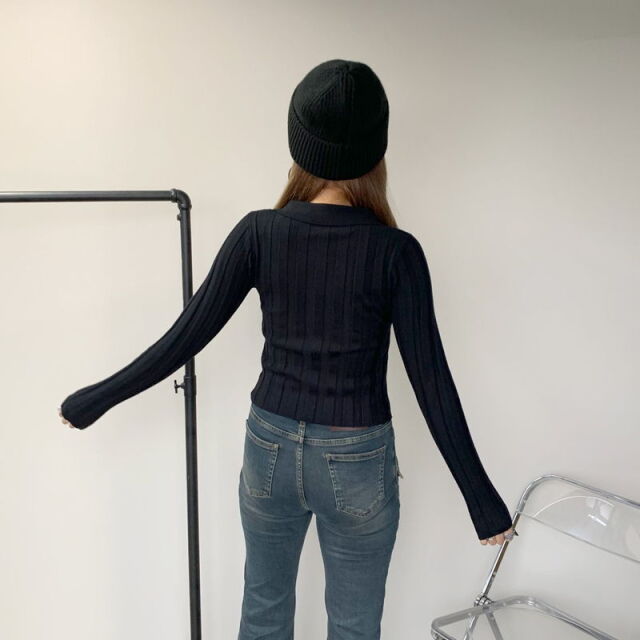 ダブルZIP襟付きニットトップス