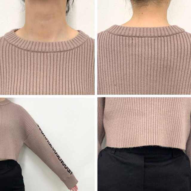 袖ロゴリブニットショートプルオーバー
