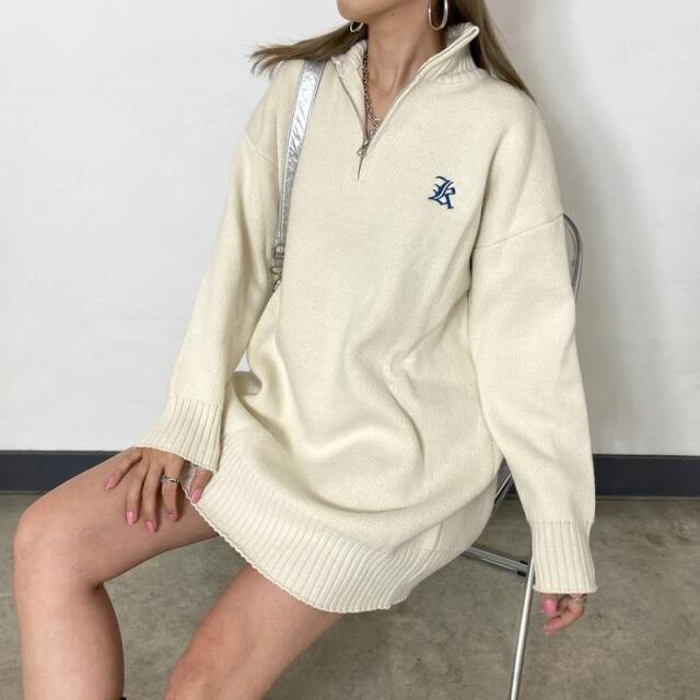 ZIPハイネックミニニットワンピース