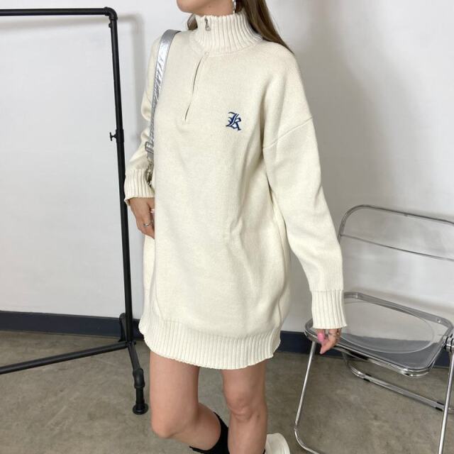 ZIPハイネックミニニットワンピース