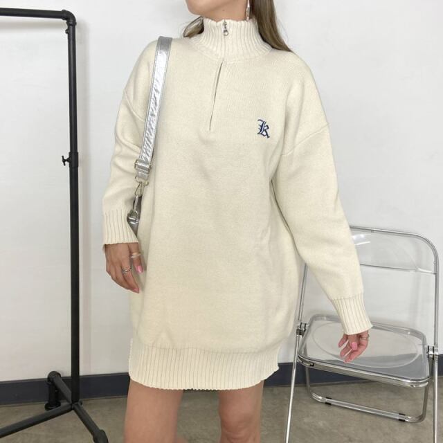 ZIPハイネックミニニットワンピース