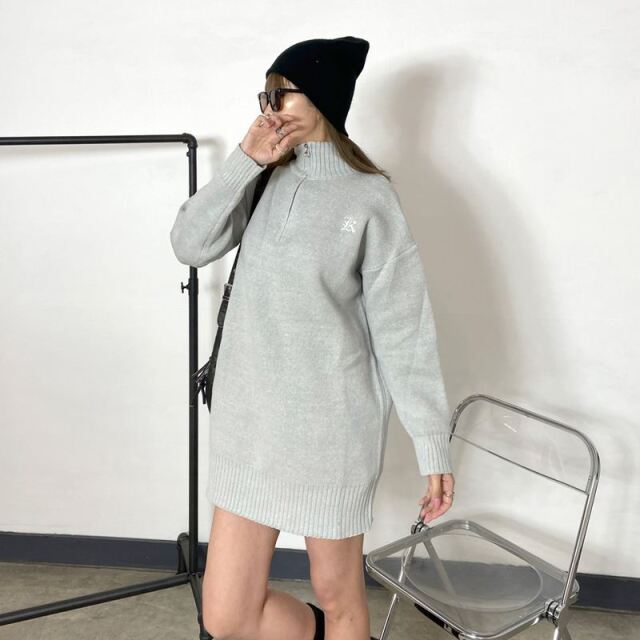 ZIPハイネックミニニットワンピース