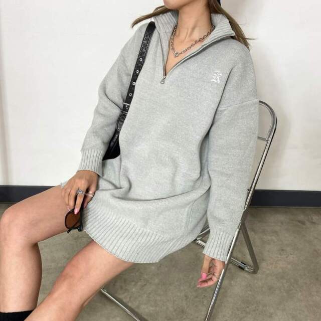 ZIPハイネックミニニットワンピース