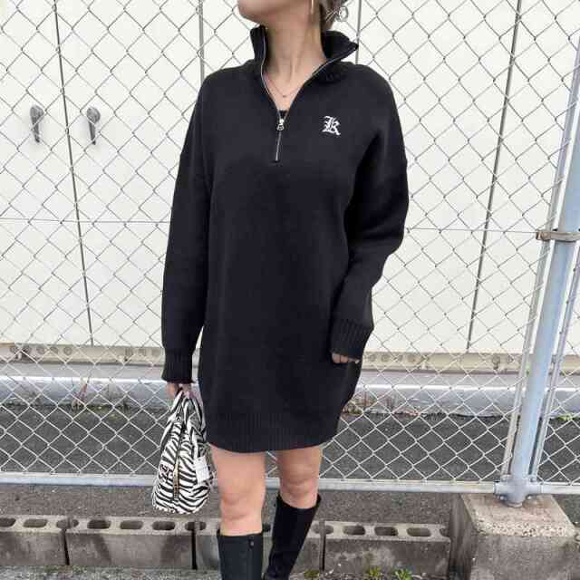 ZIPハイネックミニニットワンピース