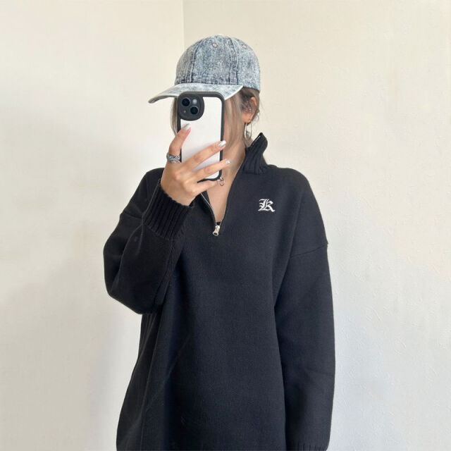 ZIPハイネックミニニットワンピース