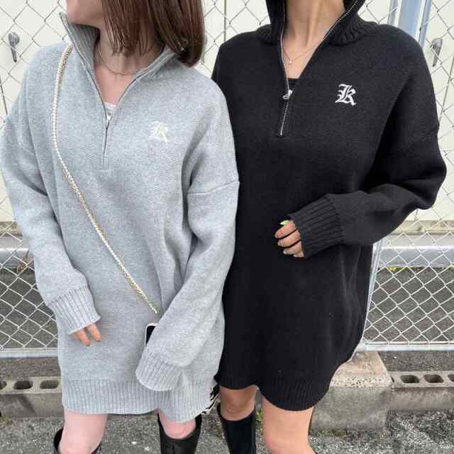 ZIPハイネックミニニットワンピース