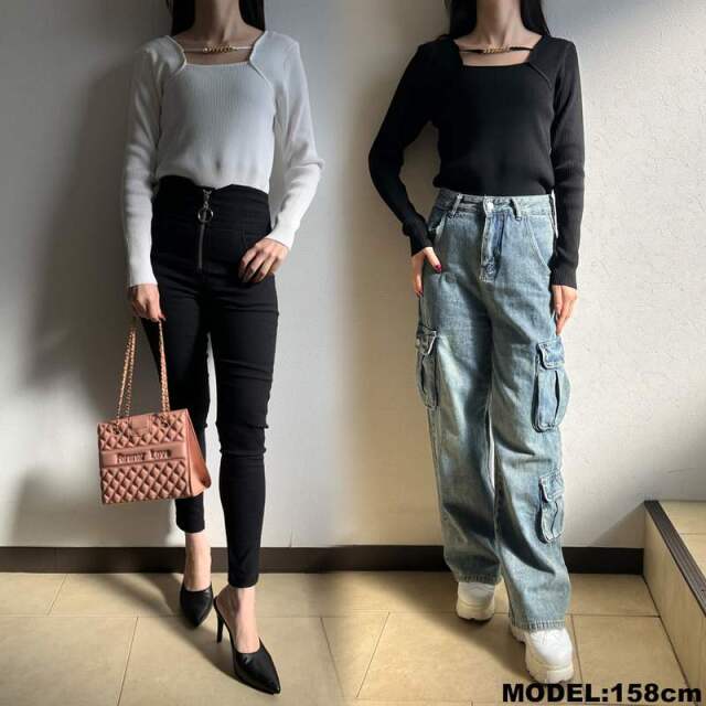 チェーンデザインニットトップス