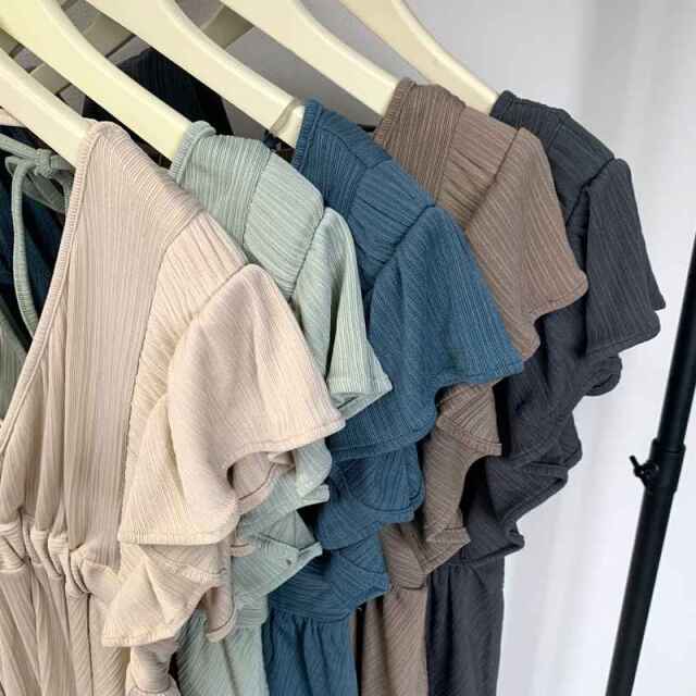 両Vネック袖フリルペプラムチュニック
