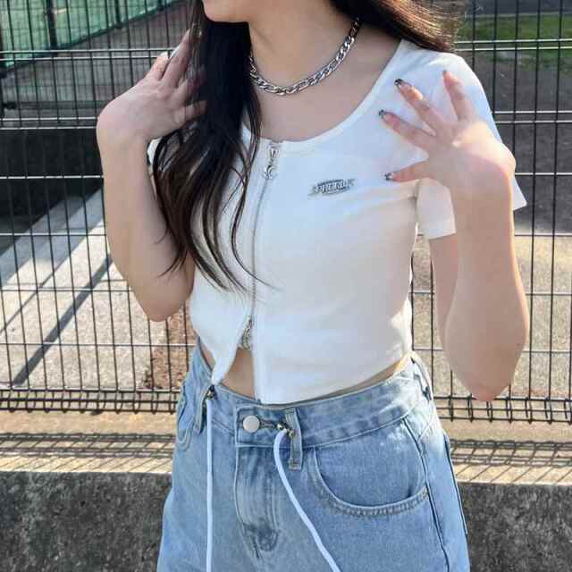 ★WEB限定★WZIPロゴプレートショートトップス