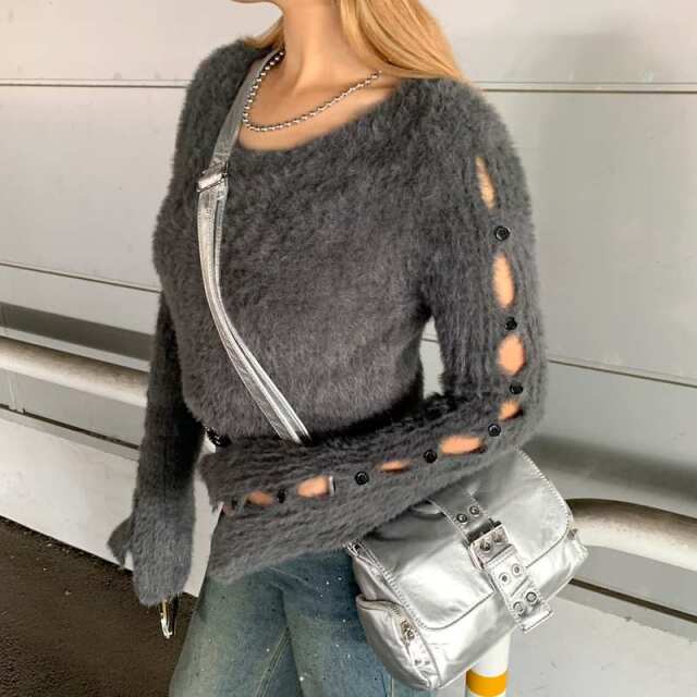 シャギースリーブボタンショートプルオーバー