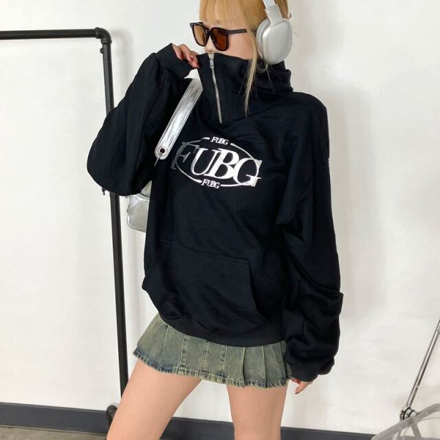 シルバーロゴフードZIPプルオーバー