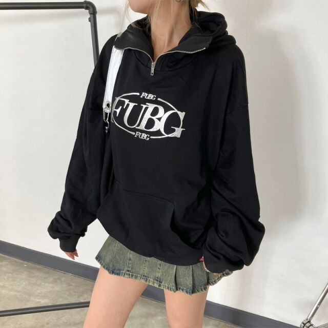 シルバーロゴフードZIPプルオーバー