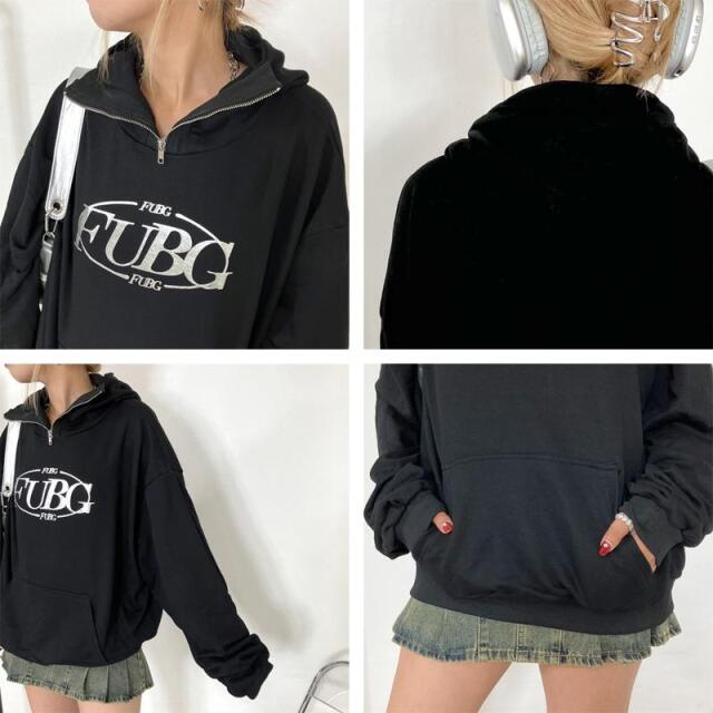 シルバーロゴフードZIPプルオーバー