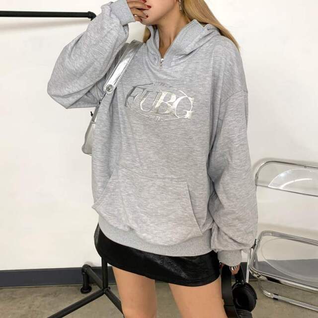 シルバーロゴフードZIPプルオーバー