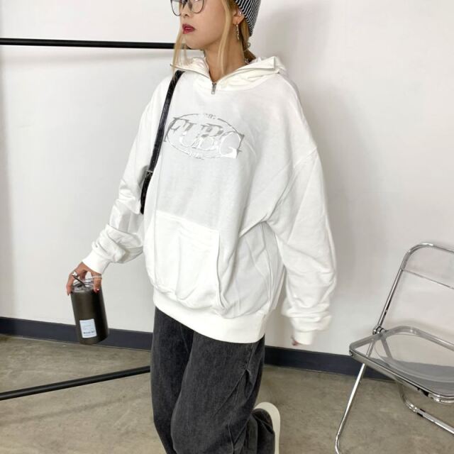 シルバーロゴフードZIPプルオーバー