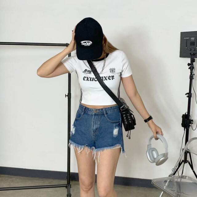 ダメージデニムショートパンツ