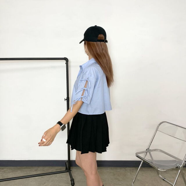 袖リボンショートシャツ