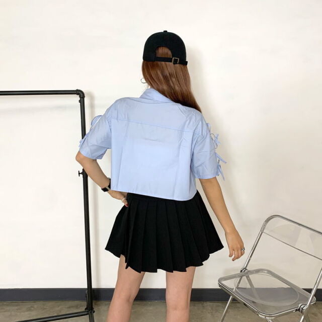 袖リボンショートシャツ
