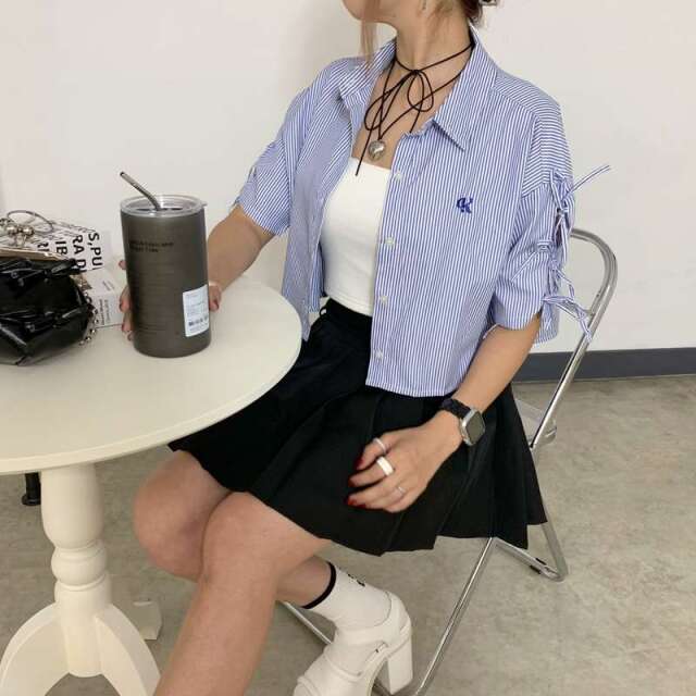 袖リボンショートシャツ