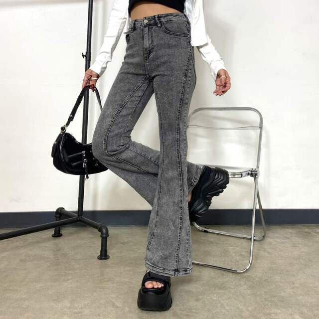 切替デニムフレアパンツ
