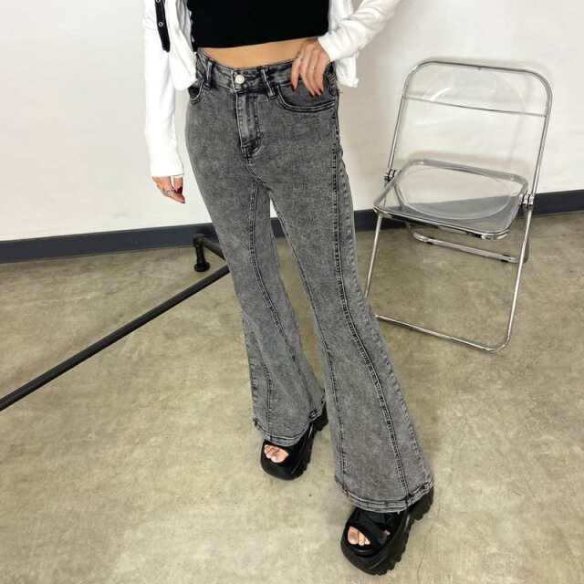 切替デニムフレアパンツ