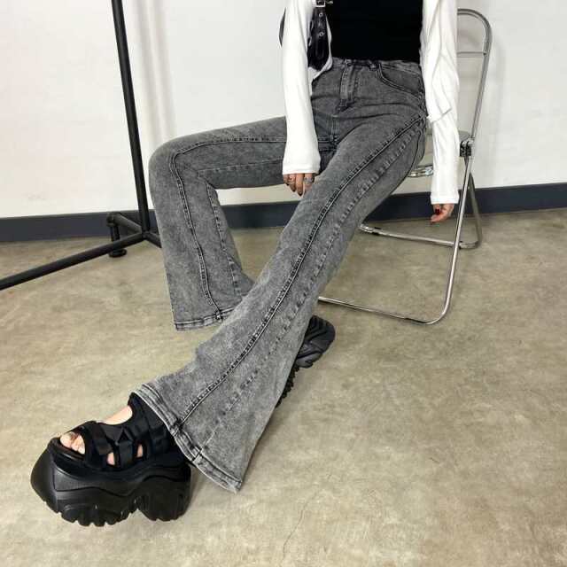 切替デニムフレアパンツ