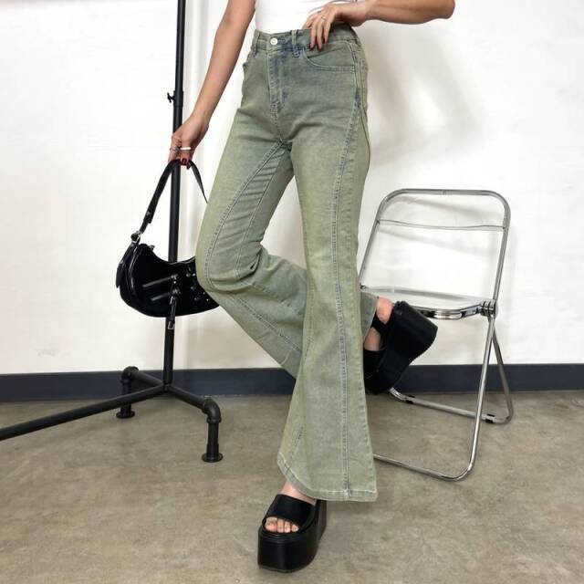 切替デニムフレアパンツ