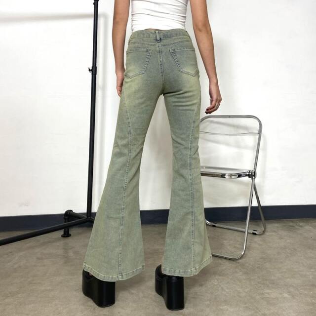 切替デニムフレアパンツ