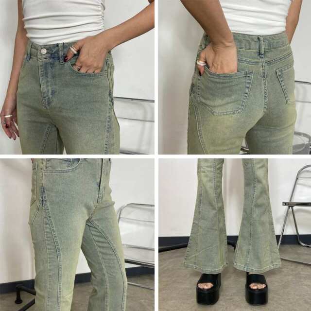 切替デニムフレアパンツ