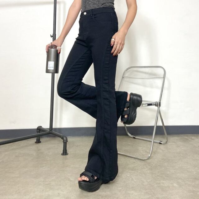 切替デニムフレアパンツ