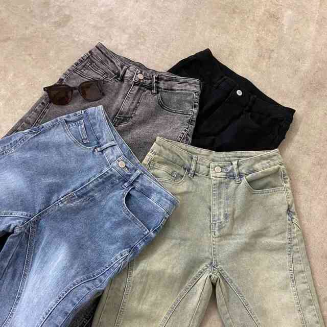 切替デニムフレアパンツ